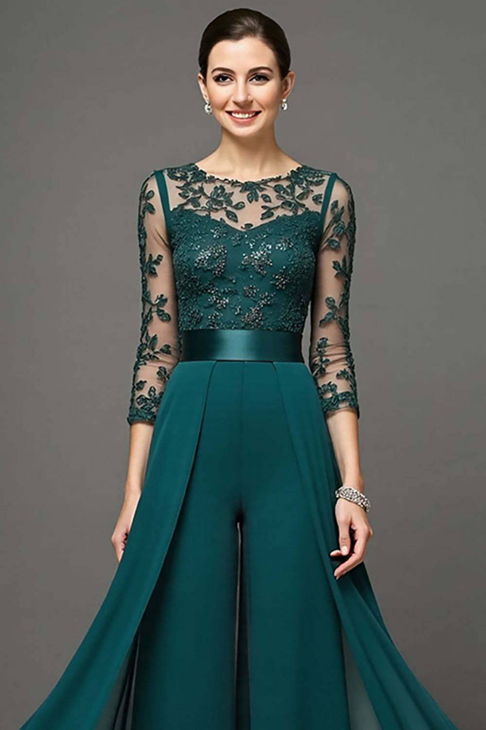 Navy Chiffon Maxi Mother of the Bride Pantsuits with Appliques