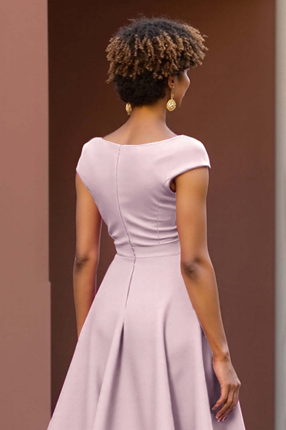 Dusty Rose V-Neck A Line Satin Midi Summer Mother of the Bride Dress