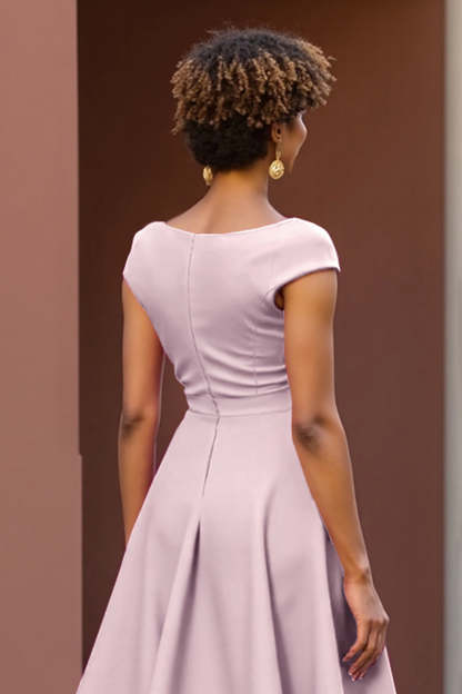 Dusty Rose V-Neck A Line Satin Midi Summer Mother of the Bride Dress