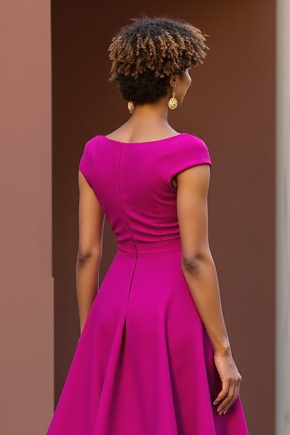 Dusty Rose V-Neck A Line Satin Midi Summer Mother of the Bride Dress
