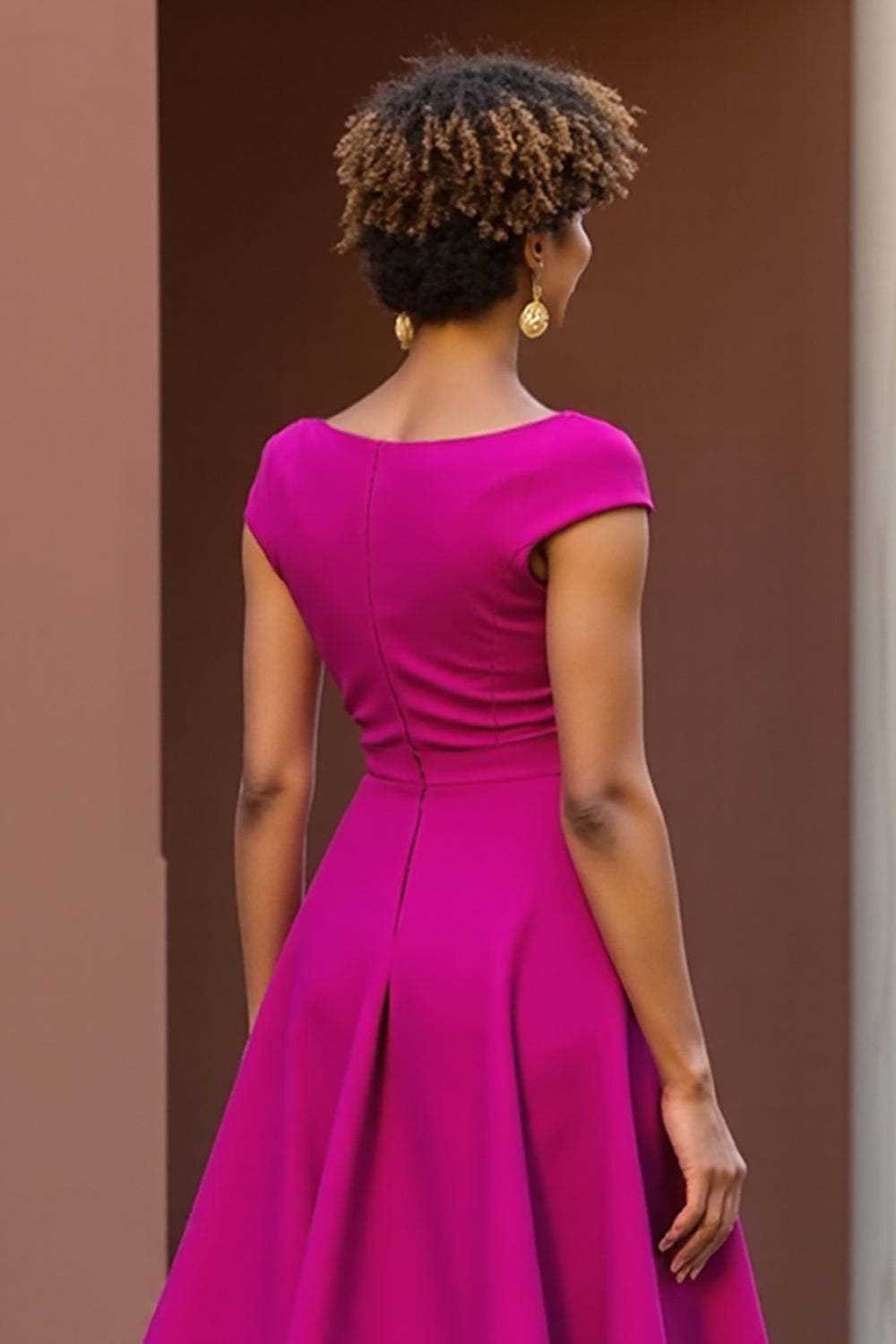 Dusty Rose V-Neck A Line Satin Midi Summer Mother of the Bride Dress