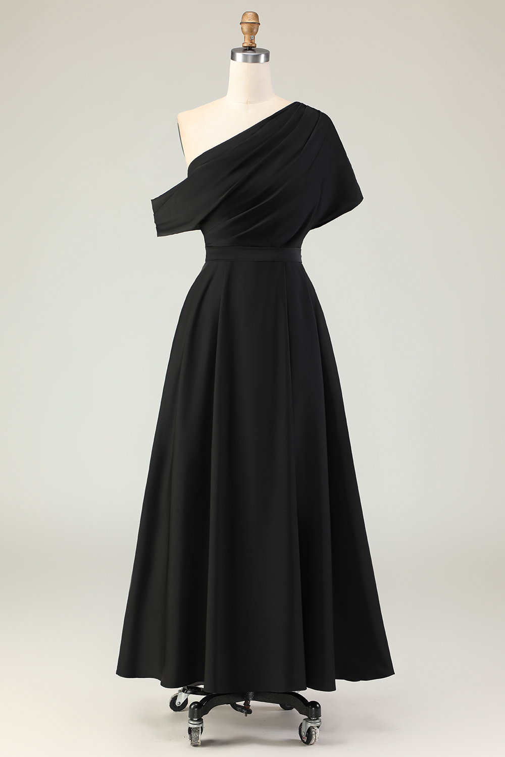 A Line Black Long Satin Mother of the Bride Dress with Pockets