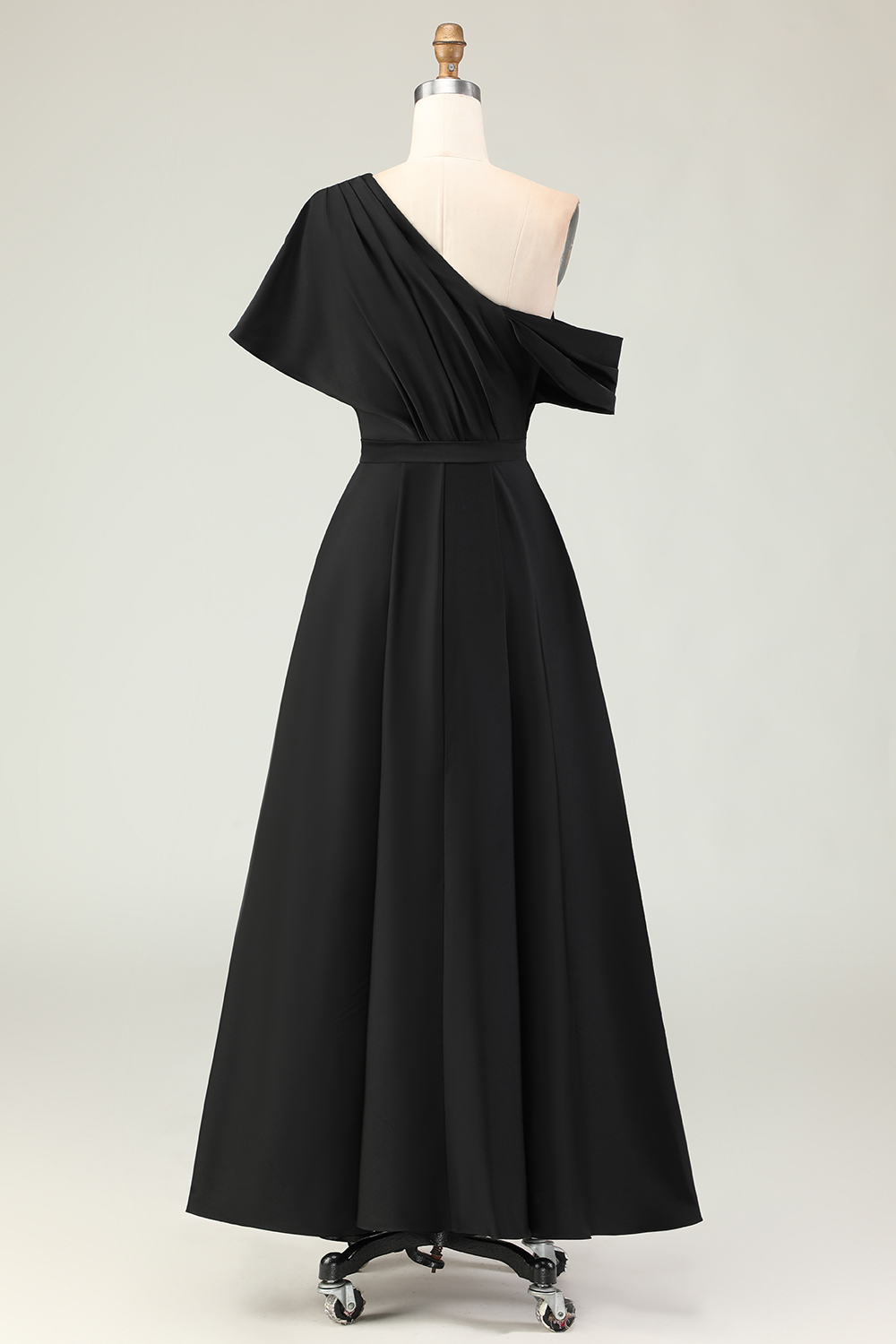A Line Black Long Satin Mother of the Bride Dress with Pockets