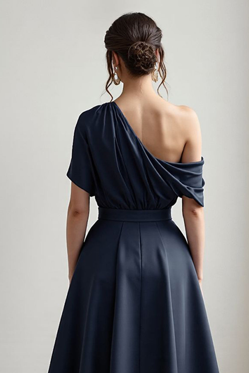 A Line Black Long Satin Mother of the Bride Dress with Pockets