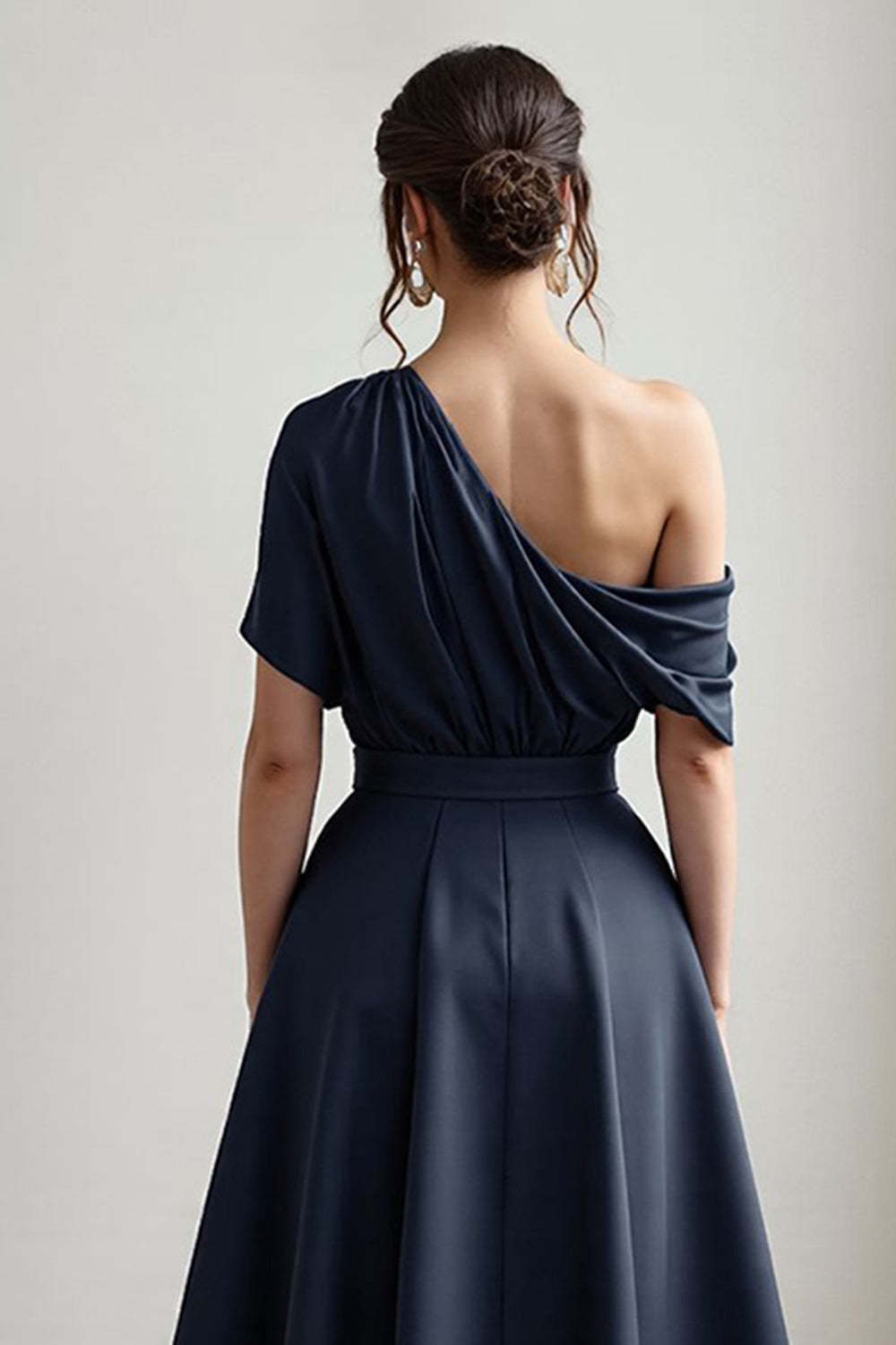 A Line Black Long Satin Mother of the Bride Dress with Pockets