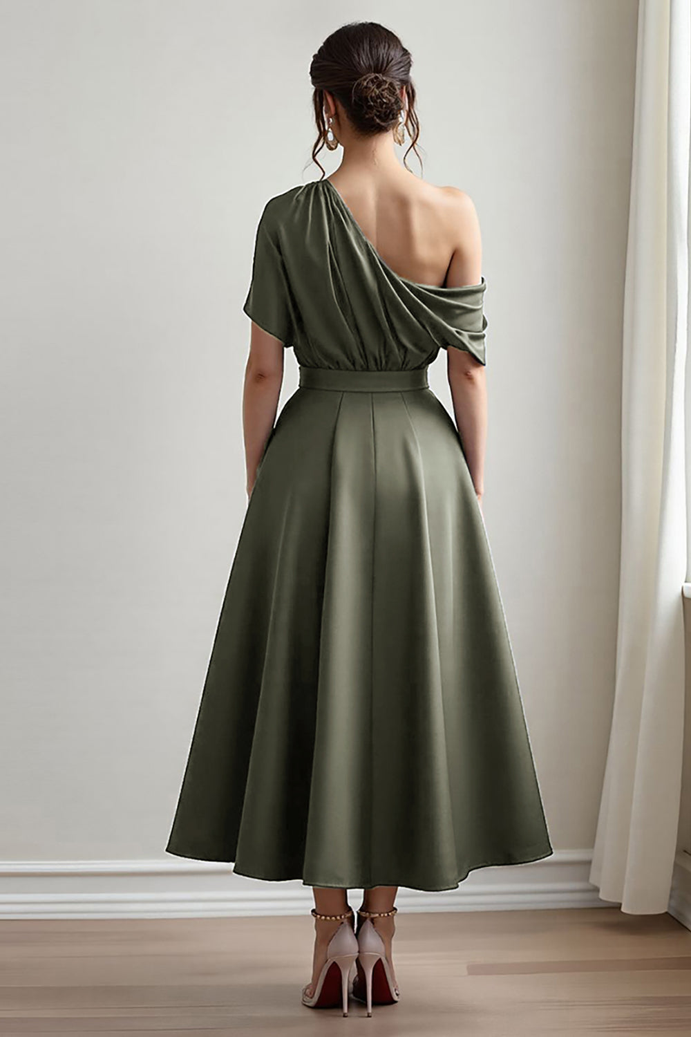 A Line Black Long Satin Mother of the Bride Dress with Pockets