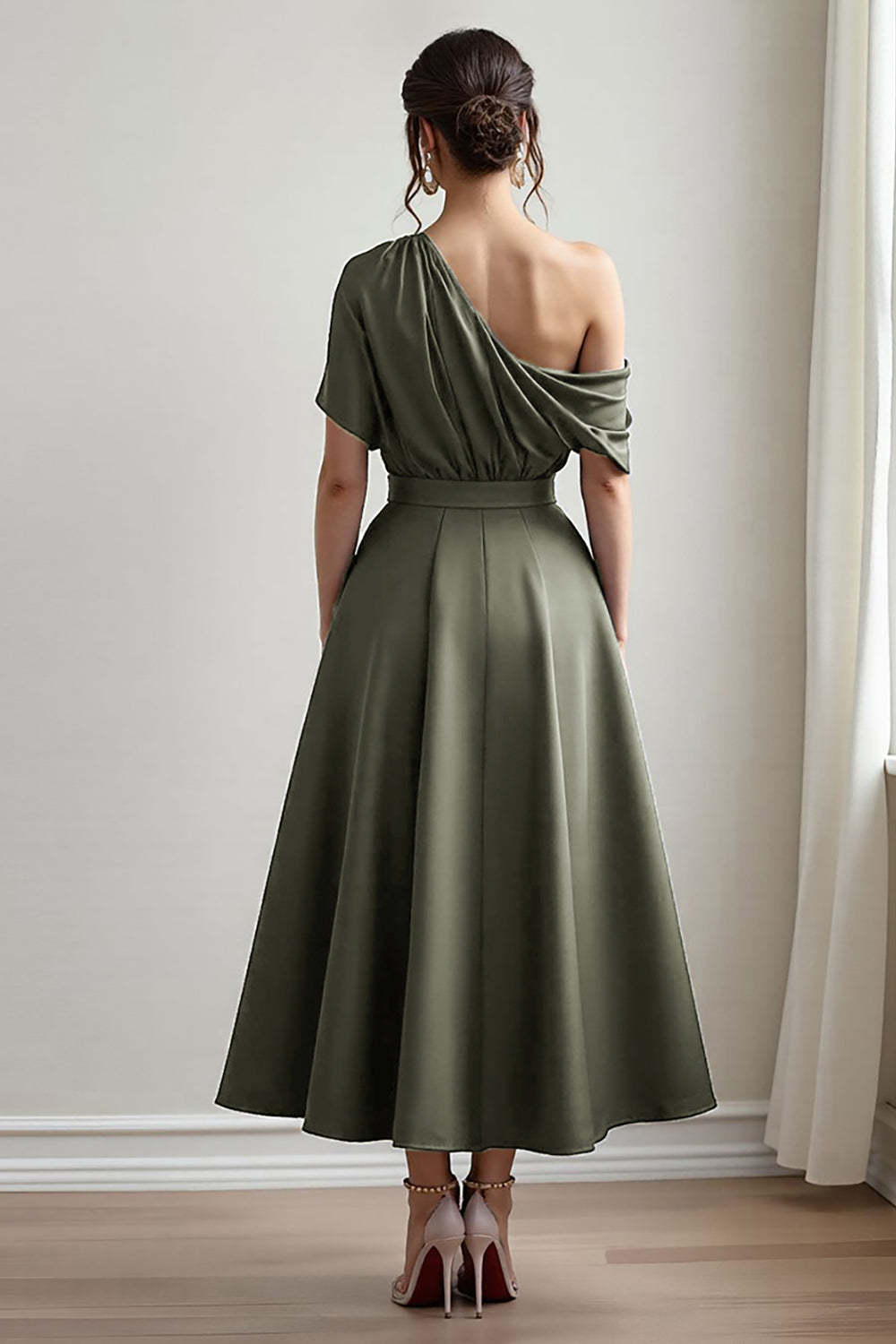 A Line Black Long Satin Mother of the Bride Dress with Pockets