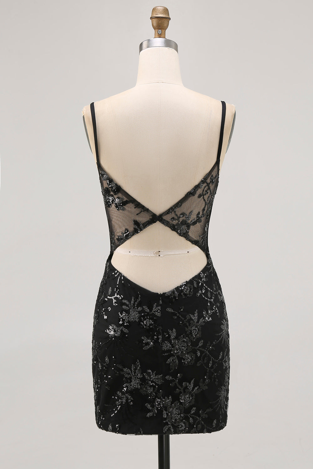 Sparkly Black Corset Tight Sequins Spaghetti Straps Short Homecoming Dress
