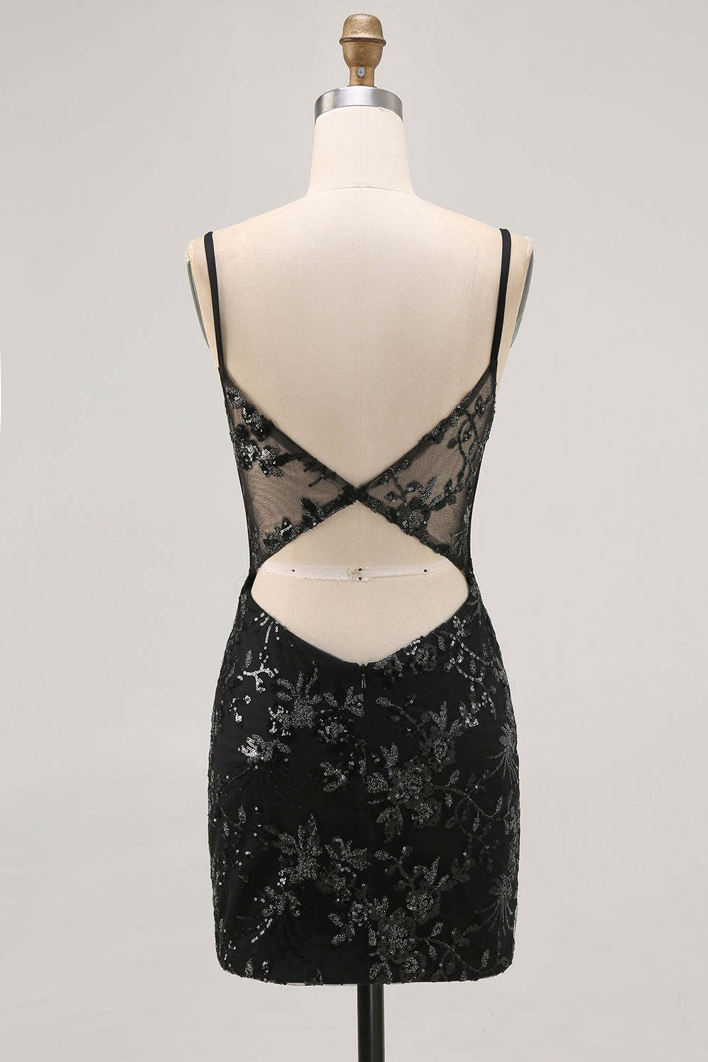 Sparkly Black Corset Tight Sequins Spaghetti Straps Short Homecoming Dress