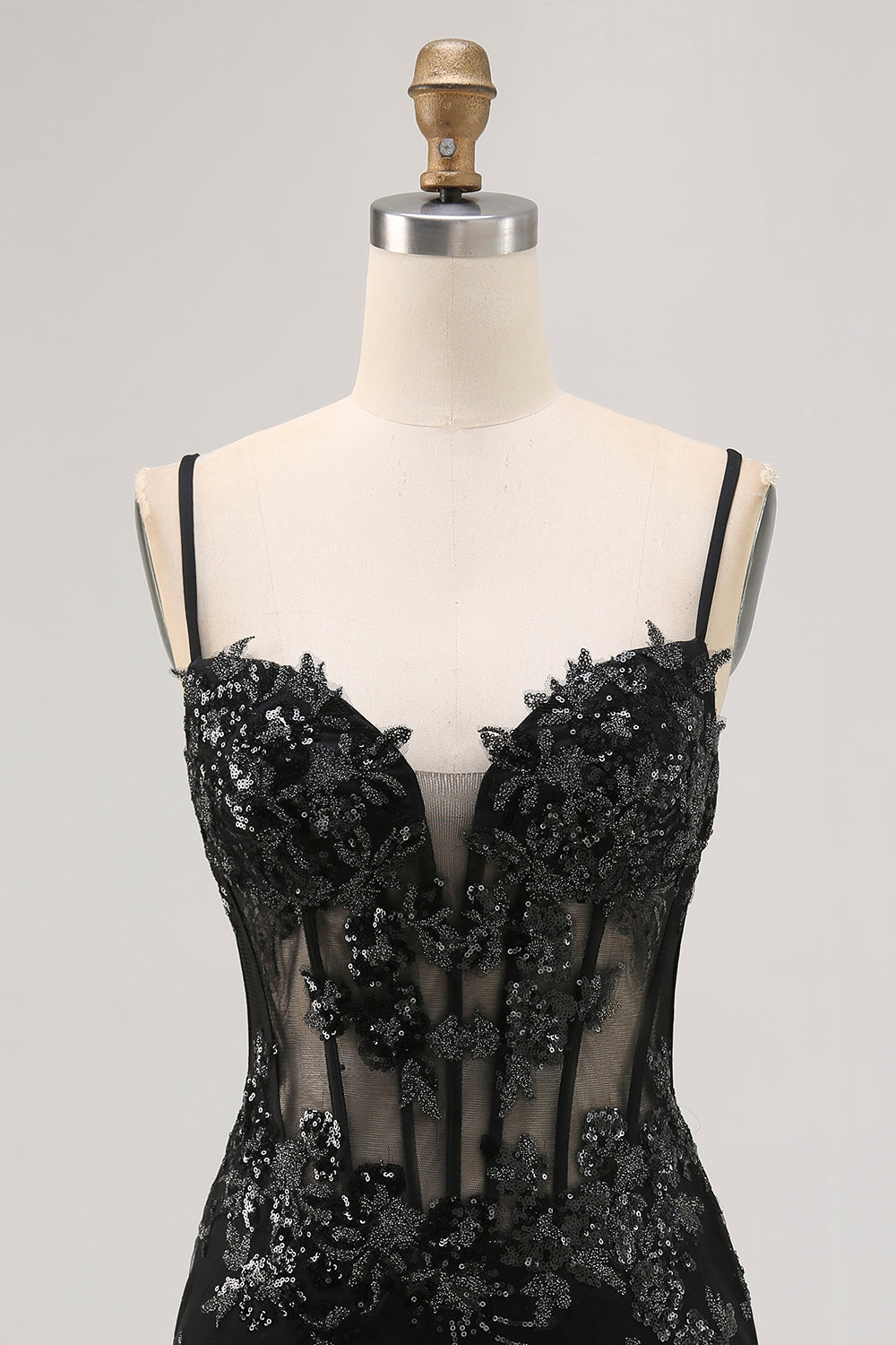 Sparkly Black Corset Tight Sequins Spaghetti Straps Short Homecoming Dress