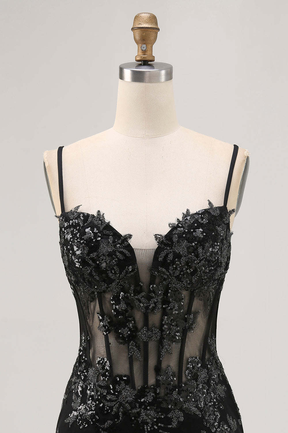 Sparkly Black Corset Tight Sequins Spaghetti Straps Short Homecoming Dress