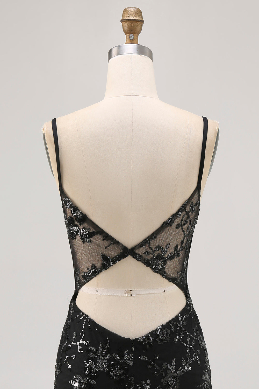 Sparkly Black Corset Tight Sequins Spaghetti Straps Short Homecoming Dress
