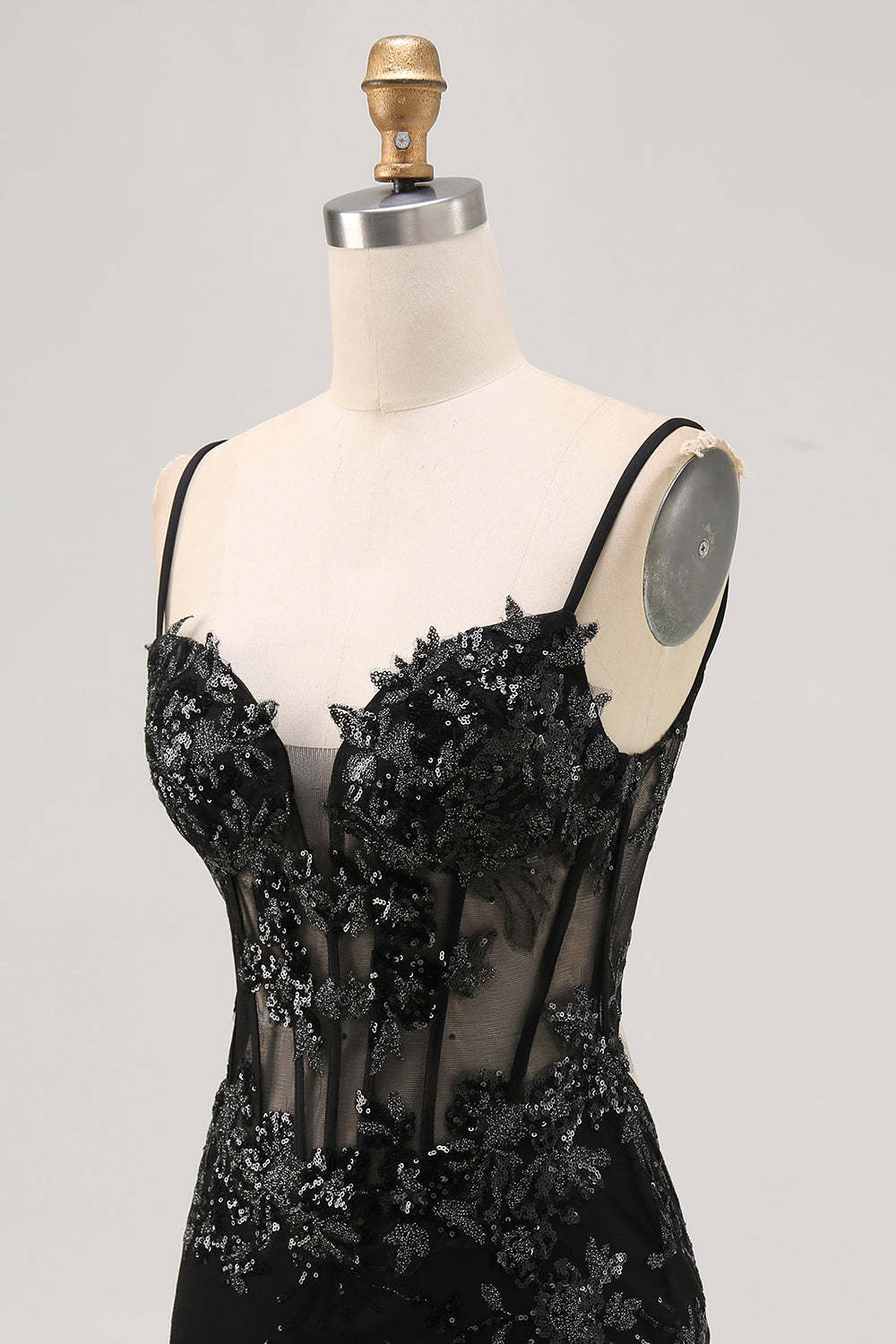 Sparkly Black Corset Tight Sequins Spaghetti Straps Short Homecoming Dress