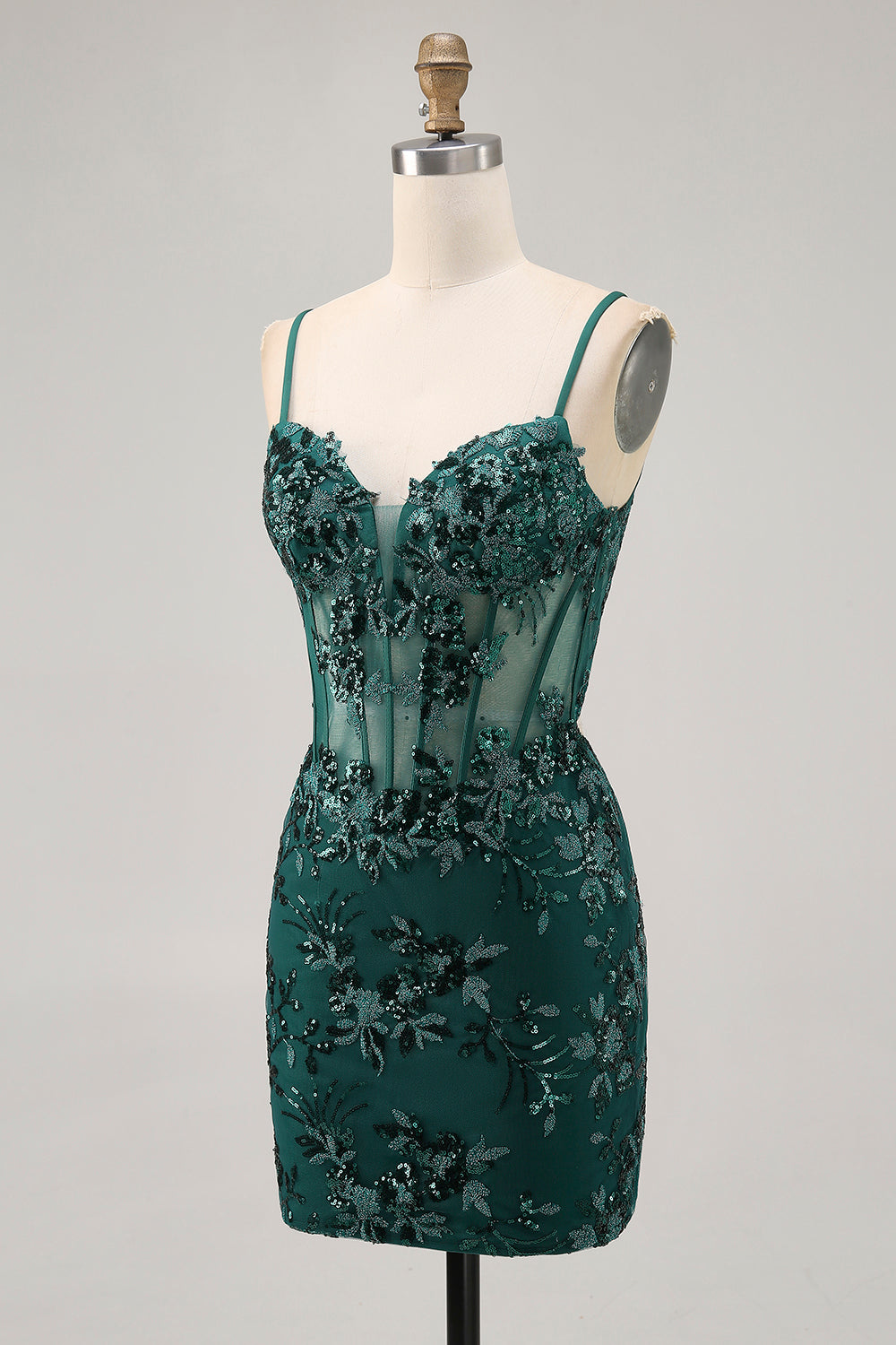 Sparkly Dark Green Corset Short Tight Homecoming Dress with Sequins