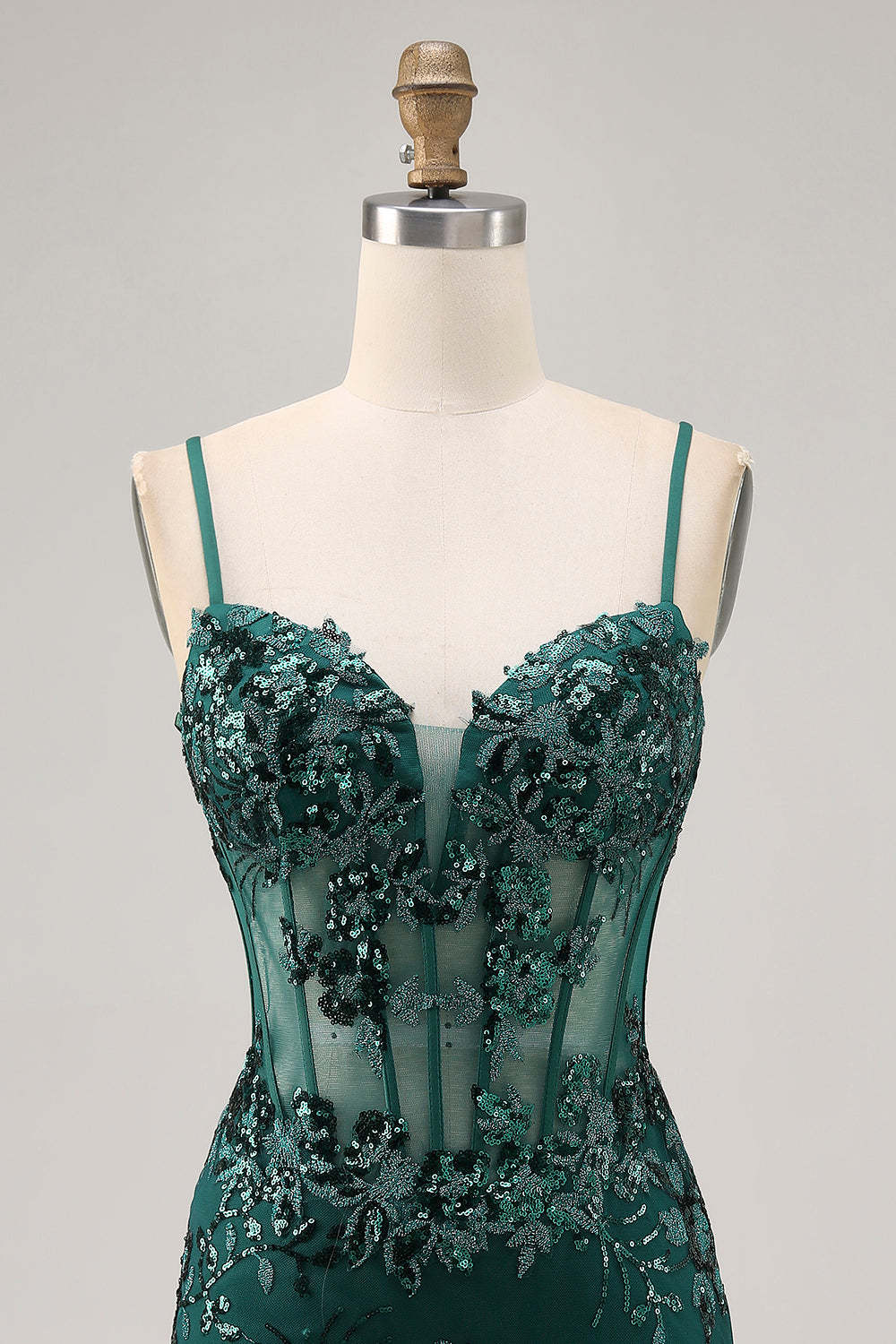 Sparkly Dark Green Corset Short Tight Homecoming Dress with Sequins