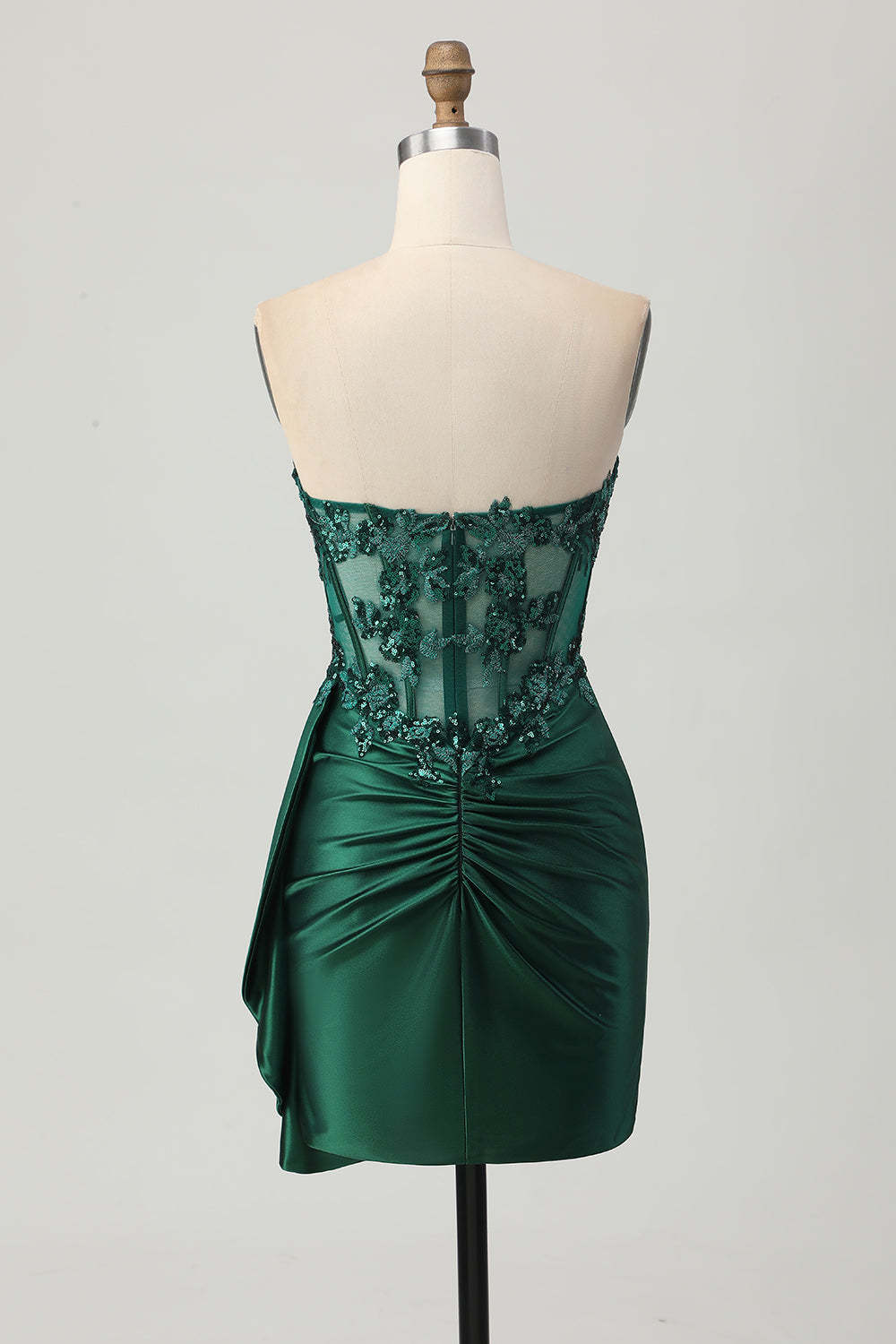 Sparkly Dark Green Satin Corset Short Homecoming Dress with Drape