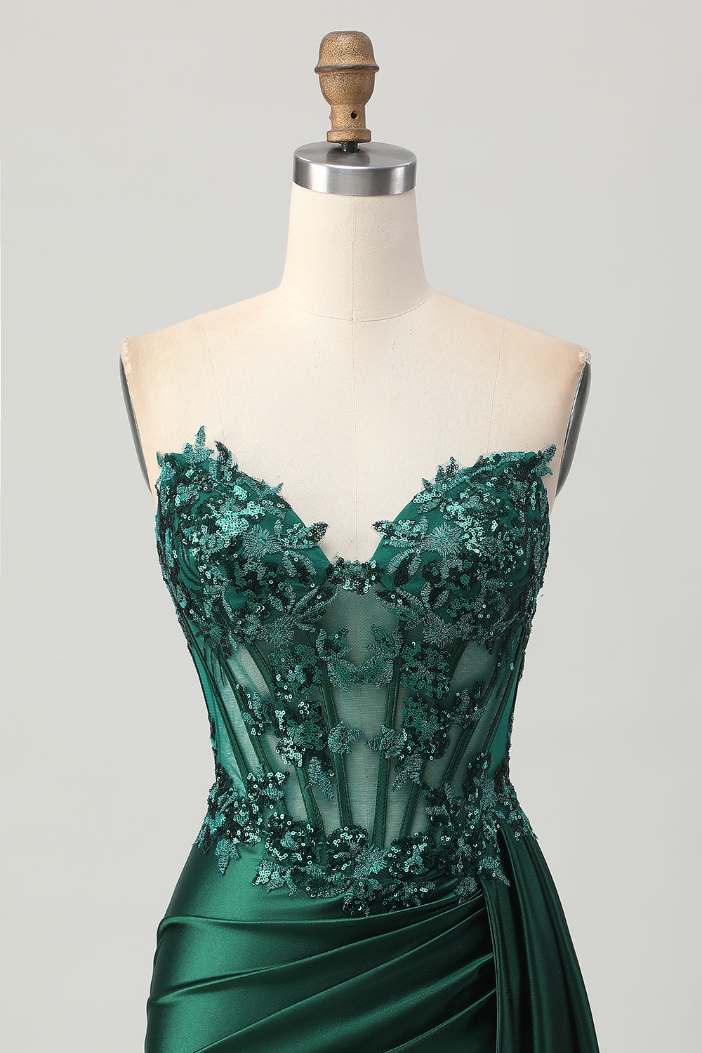 Sparkly Dark Green Satin Corset Short Homecoming Dress with Drape