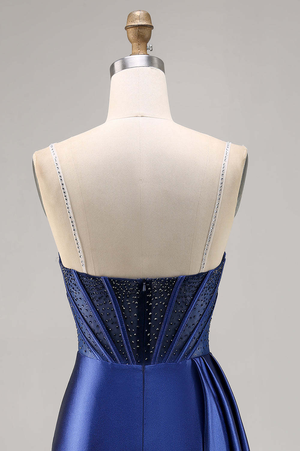 Sparkly Navy Corset Satin Short Beaded Homecoming Dress with Drape