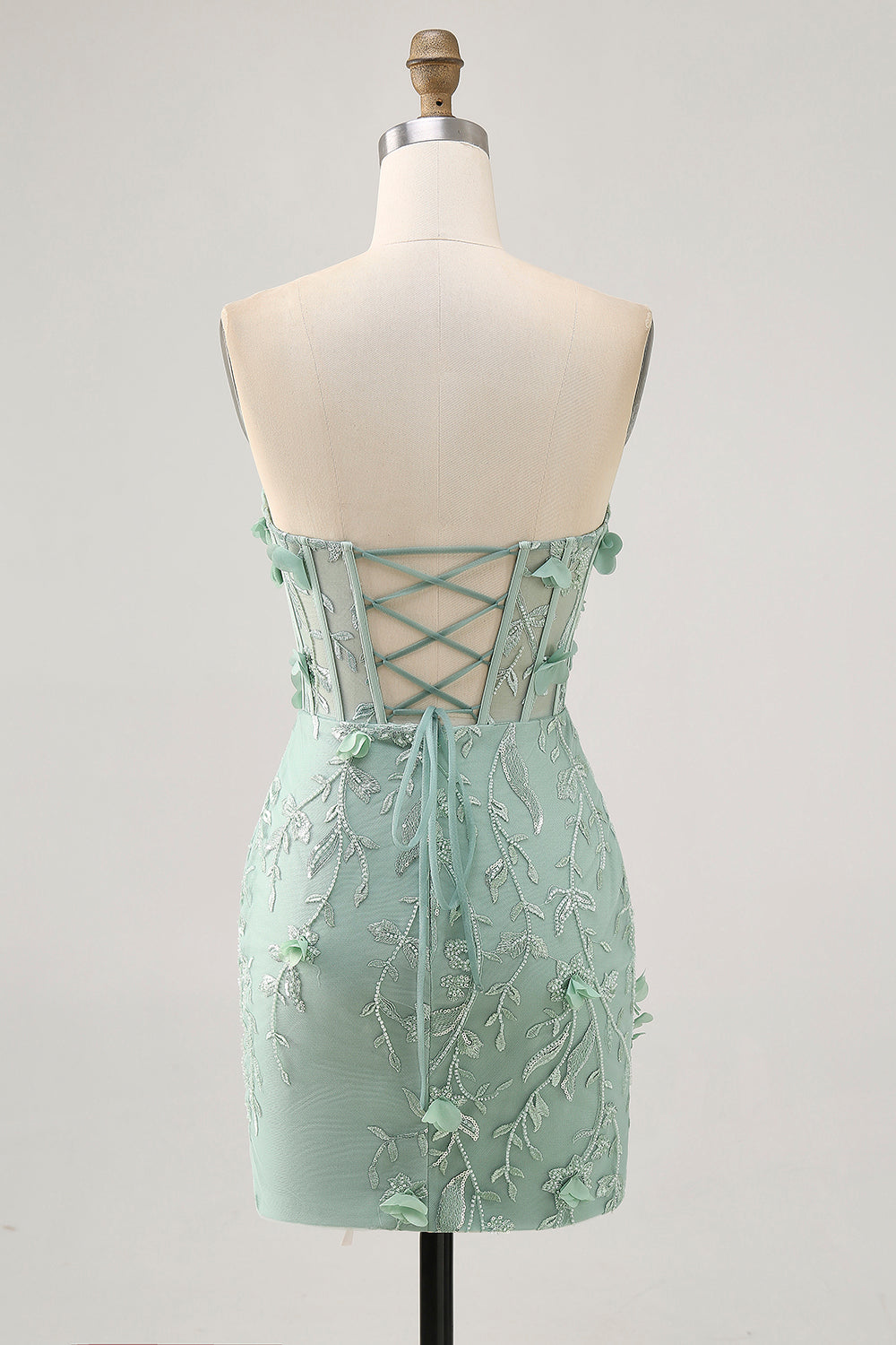 Sparkly Sage Floral Sweetheart Corset Tight Mini Homecoming Dress with Applique