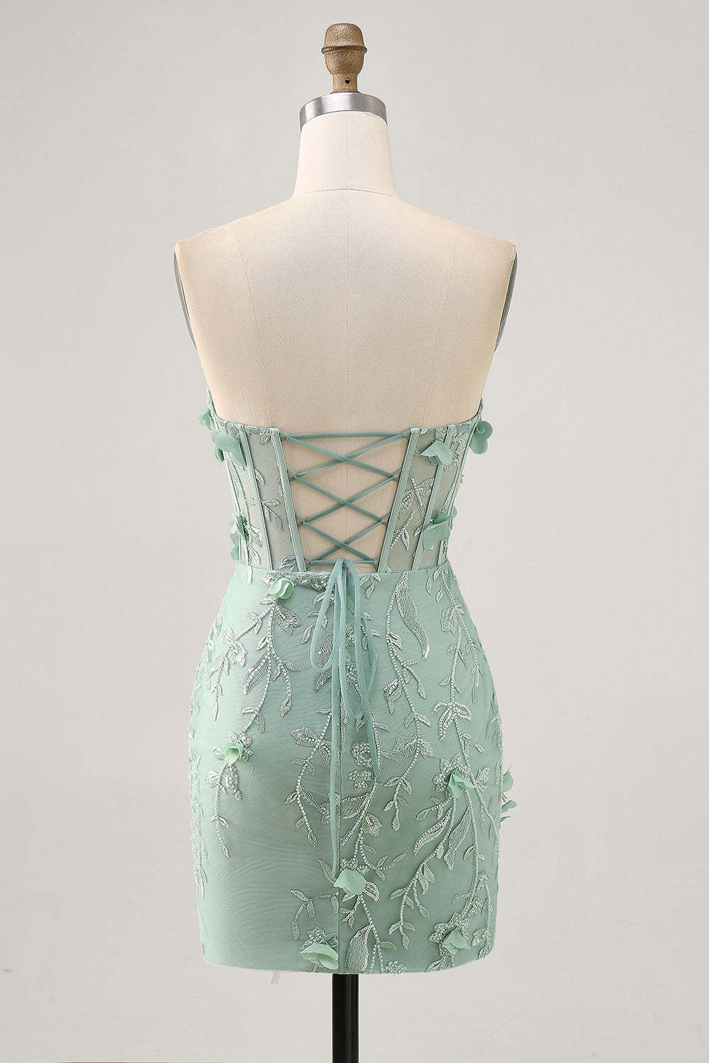 Sparkly Sage Floral Sweetheart Corset Tight Mini Homecoming Dress with Applique