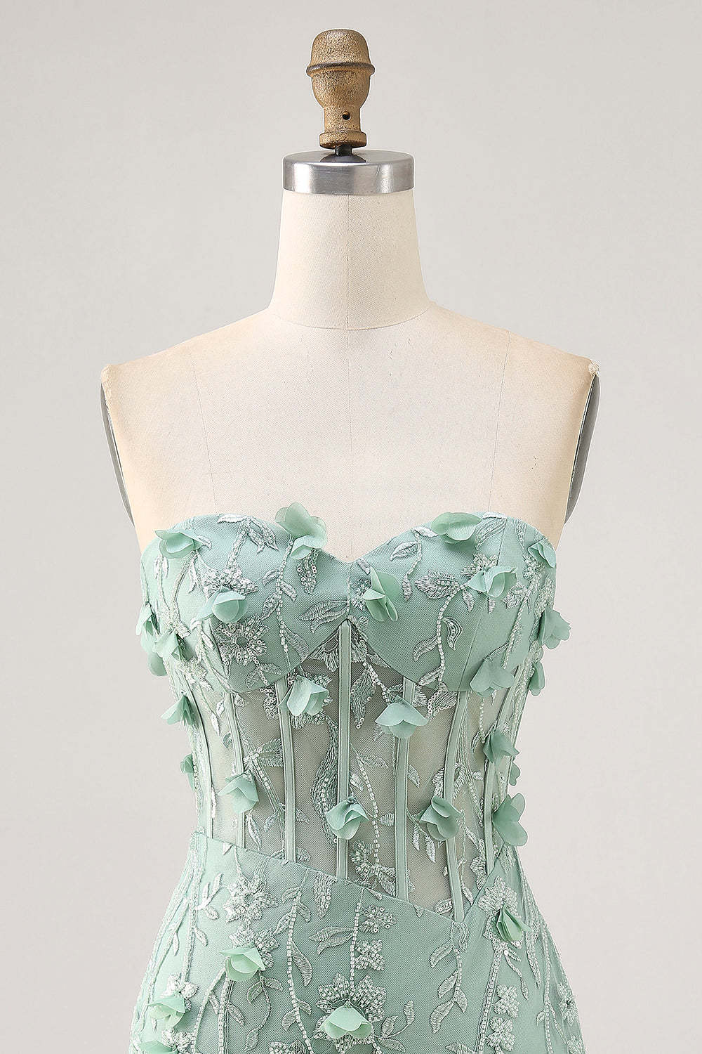 Sparkly Sage Floral Sweetheart Corset Tight Mini Homecoming Dress with Applique