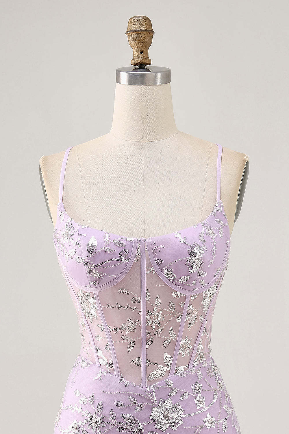 Sparkly Lilac Floral Tight Corset Mini Homecoming Dress with Sequins