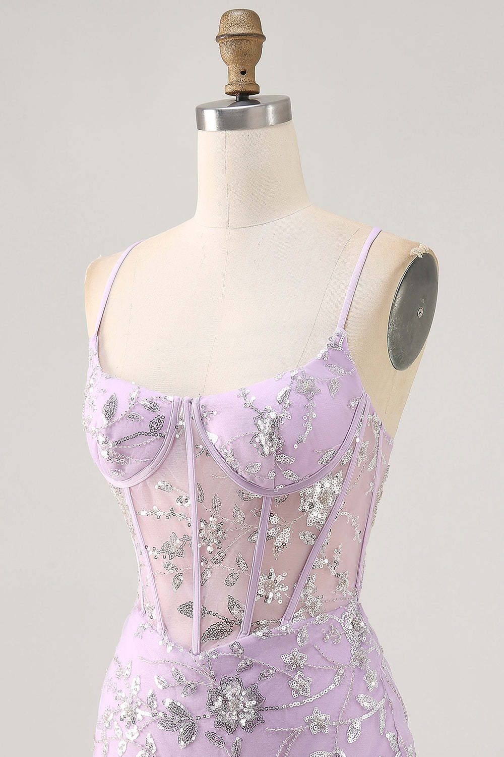 Sparkly Lilac Floral Tight Corset Mini Homecoming Dress with Sequins