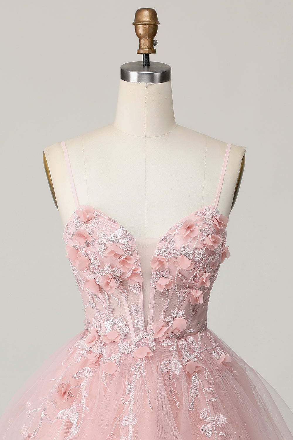 Pink Corset Spaghetti Straps A Line Floral Short Homecoming Dress with Applique