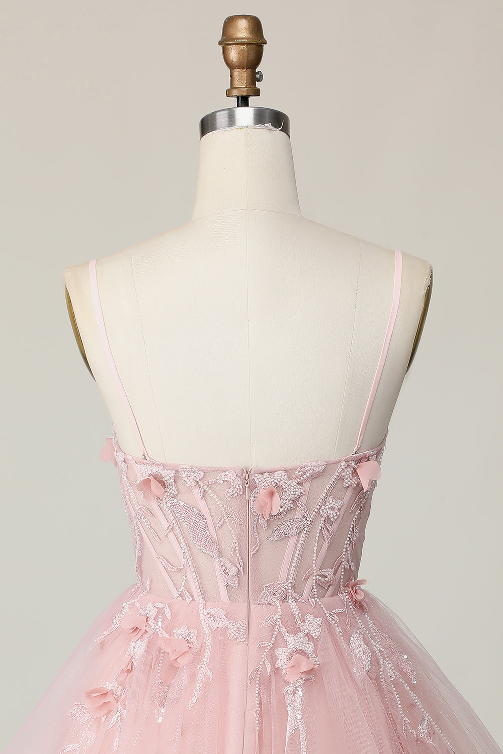 Pink Corset Spaghetti Straps A Line Floral Short Homecoming Dress with Applique