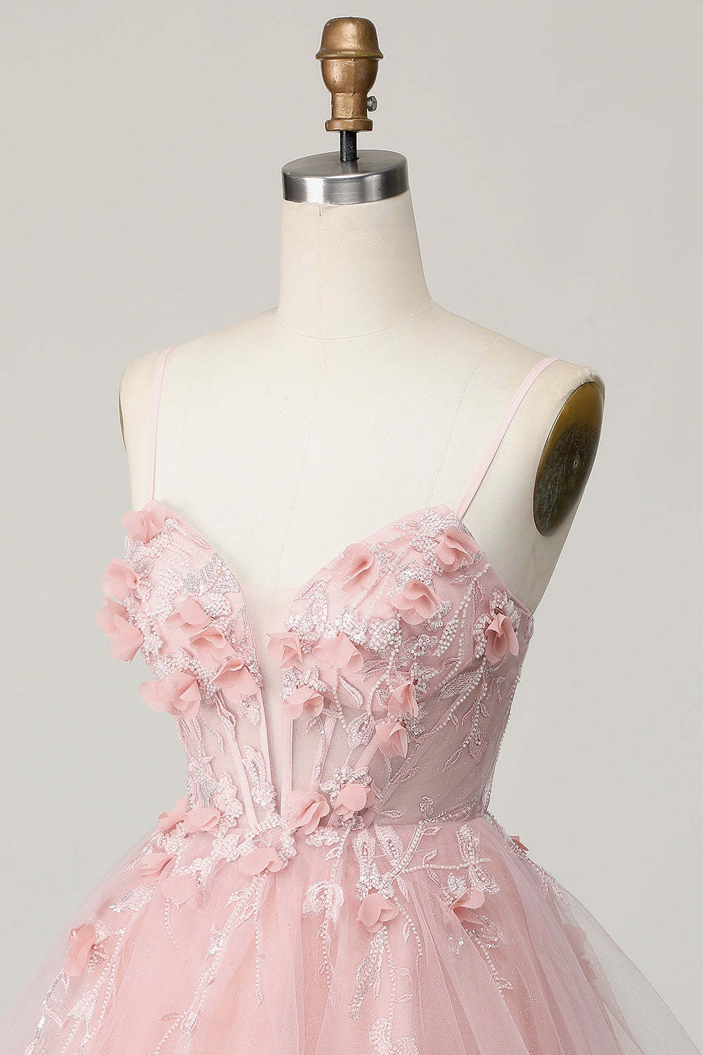 Pink Corset Spaghetti Straps A Line Floral Short Homecoming Dress with Applique