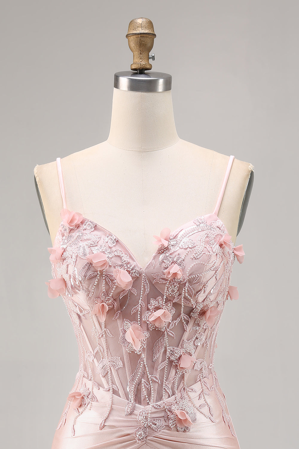 Pink Corset Satin Floral Short Tight Appliqued Homecoming Dress