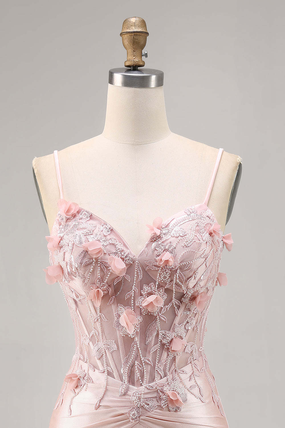 Pink Corset Satin Floral Short Tight Appliqued Homecoming Dress