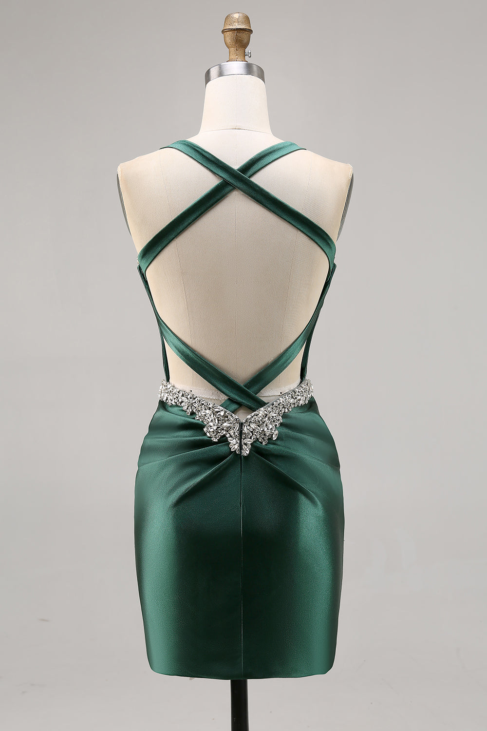 Dark Green Corset Satin Short Tight Sparkly Homecoming Dress with Beading