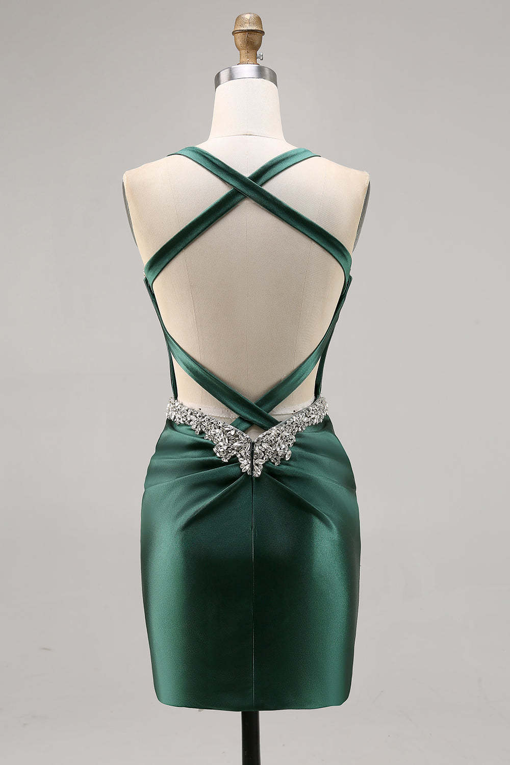 Dark Green Corset Satin Short Tight Sparkly Homecoming Dress with Beading