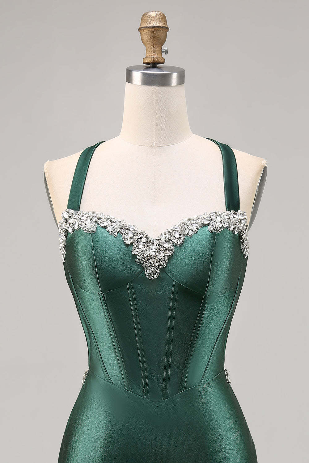 Dark Green Corset Satin Short Tight Sparkly Homecoming Dress with Beading