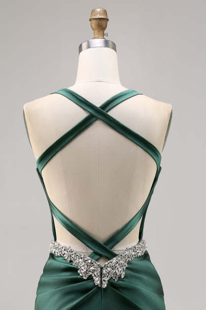 Dark Green Corset Satin Short Tight Sparkly Homecoming Dress with Beading