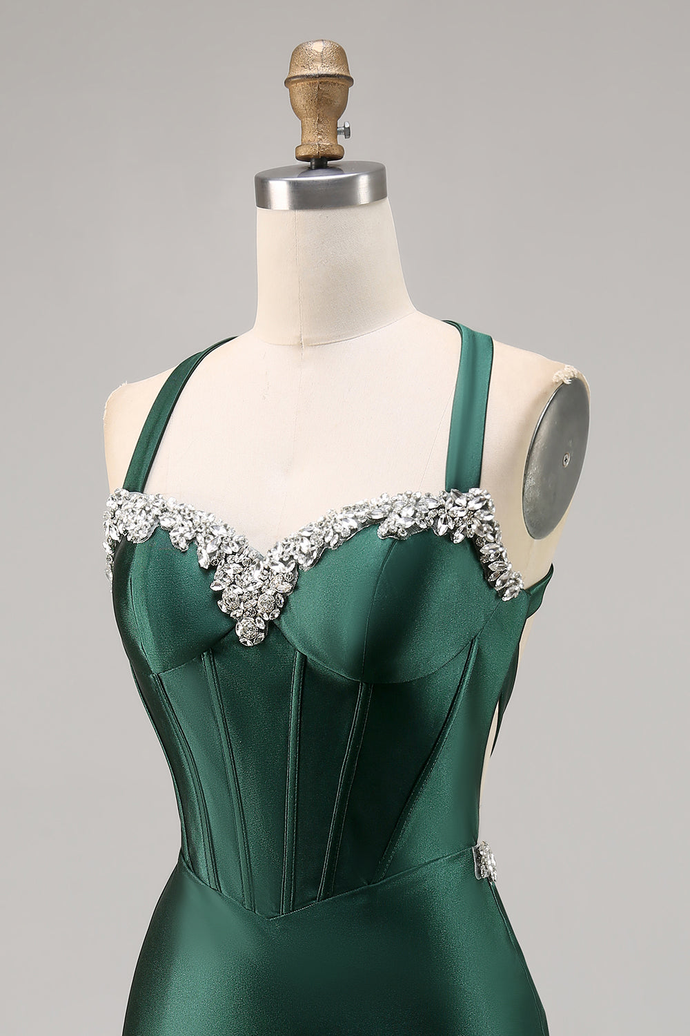 Dark Green Corset Satin Short Tight Sparkly Homecoming Dress with Beading