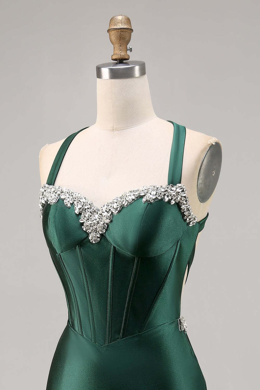 Dark Green Corset Satin Short Tight Sparkly Homecoming Dress with Beading