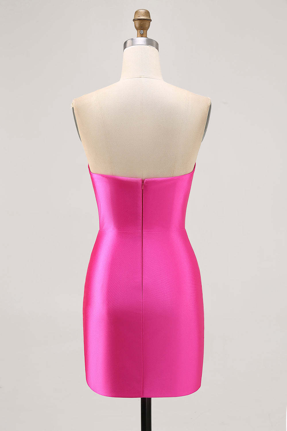 Sparkly Short Fuchsia Satin Tight Strapless Homecoming Dress with Rhinestones