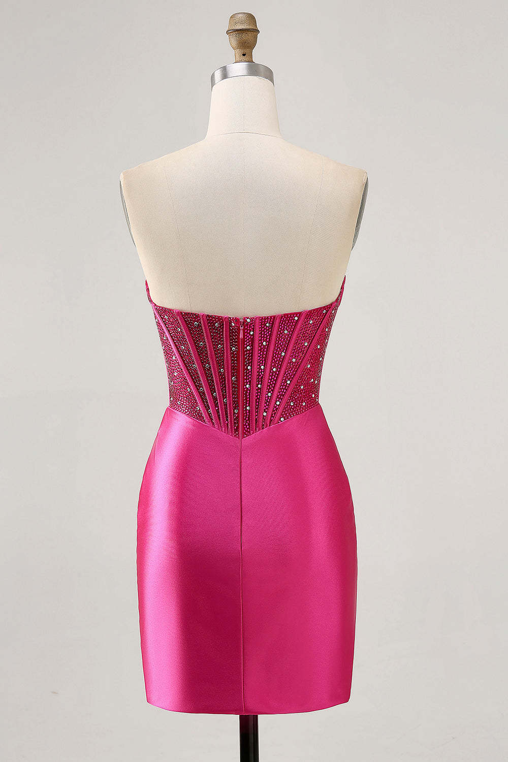 Sparkly Fuchsia Tight Corset Strapless Mini Satin Homecoming Dress