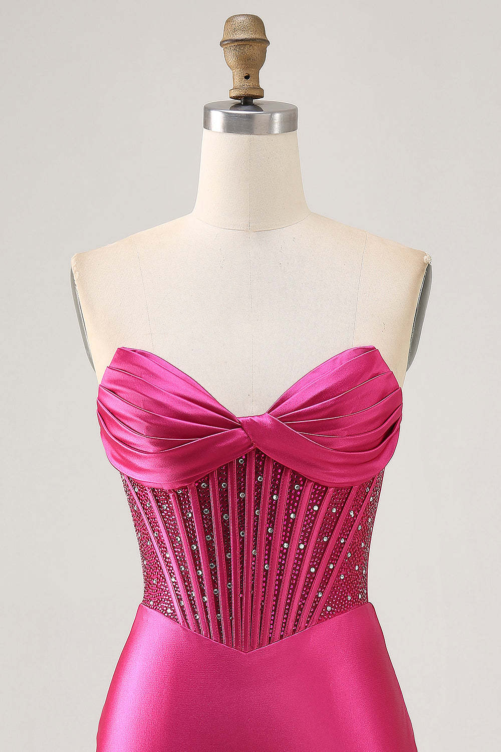 Sparkly Fuchsia Tight Corset Strapless Mini Satin Homecoming Dress