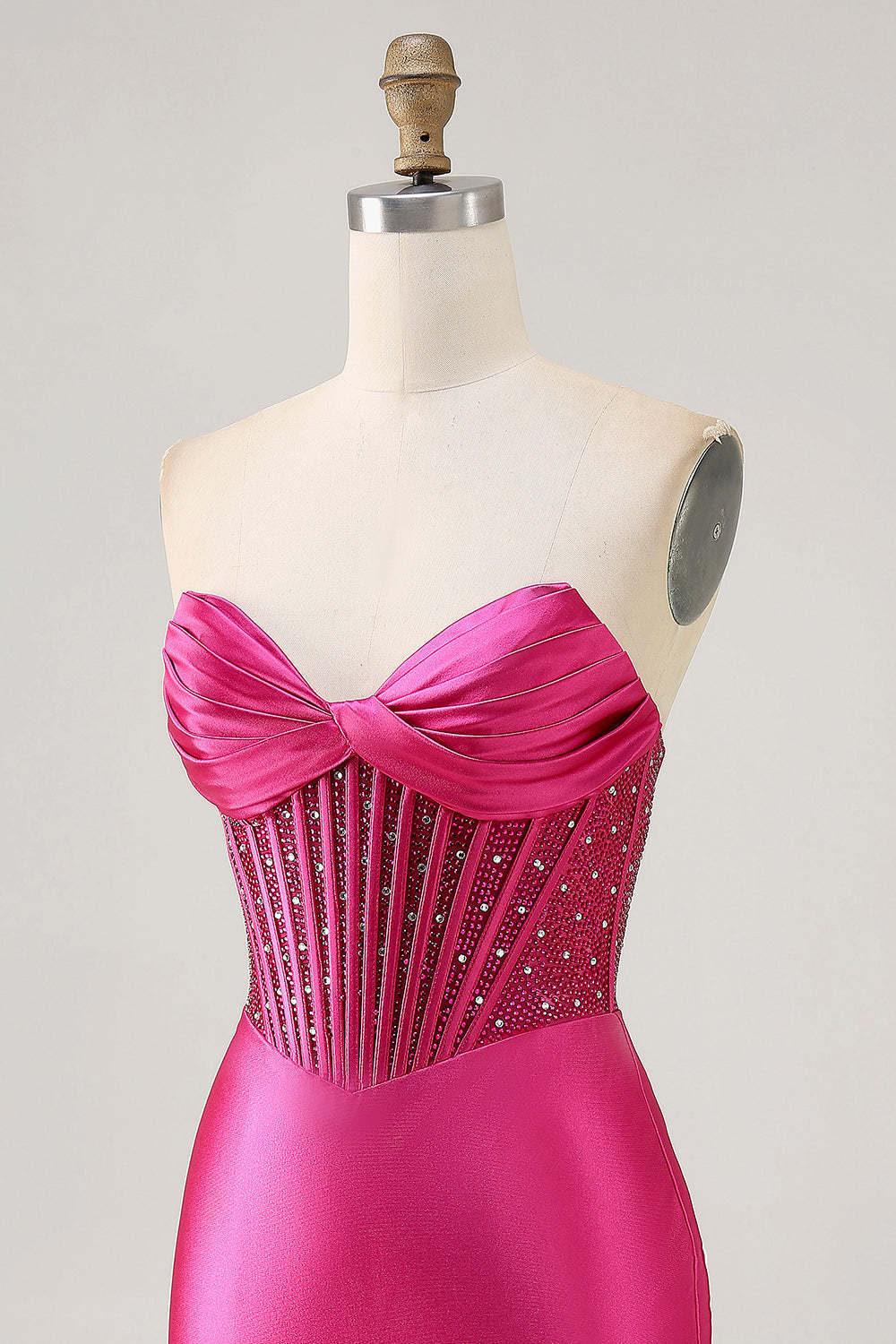 Sparkly Fuchsia Tight Corset Strapless Mini Satin Homecoming Dress