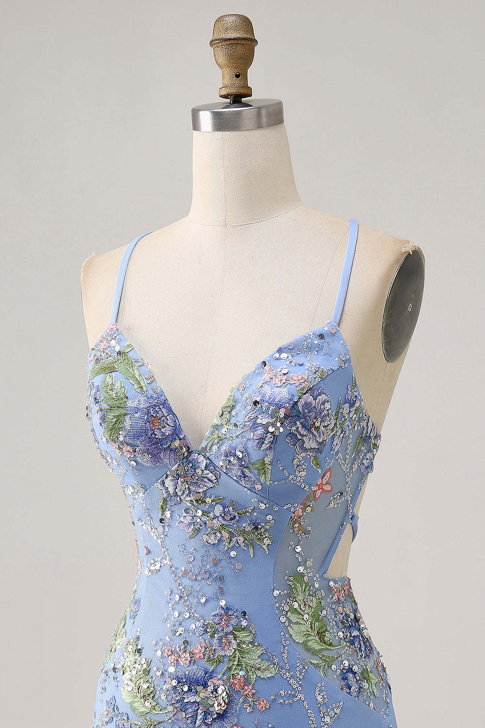 Sparkly Lilac Tight Beaded Floral Sequined Mini Homecoming Dress