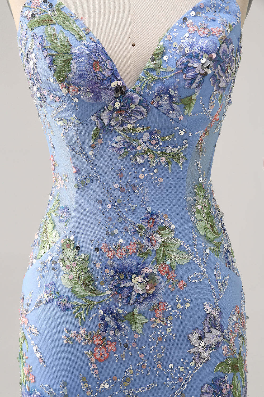 Sparkly Lilac Tight Beaded Floral Sequined Mini Homecoming Dress
