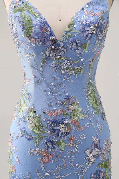 Sparkly Lilac Tight Beaded Floral Sequined Mini Homecoming Dress