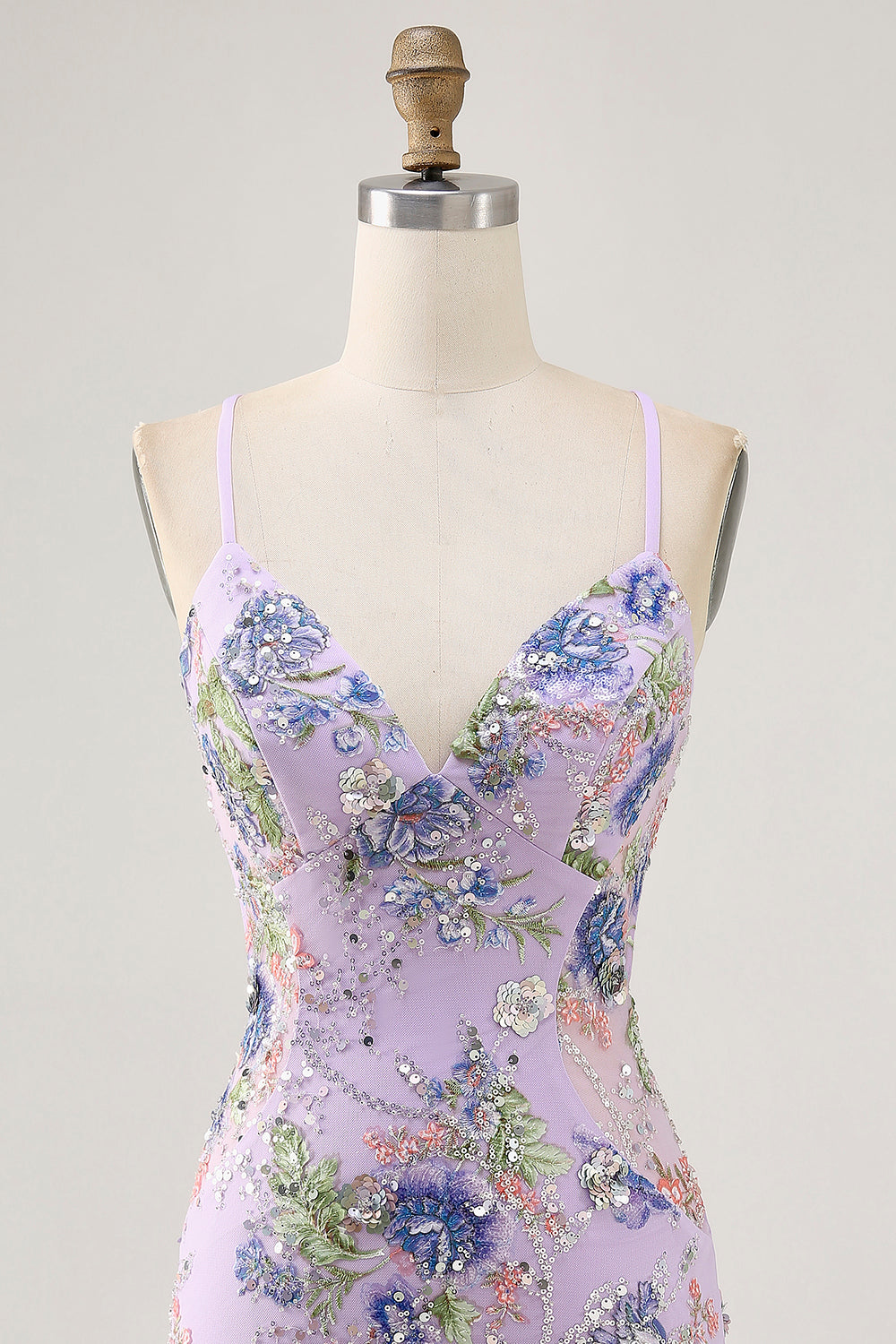 Sparkly Lilac Tight Beaded Floral Sequined Mini Homecoming Dress