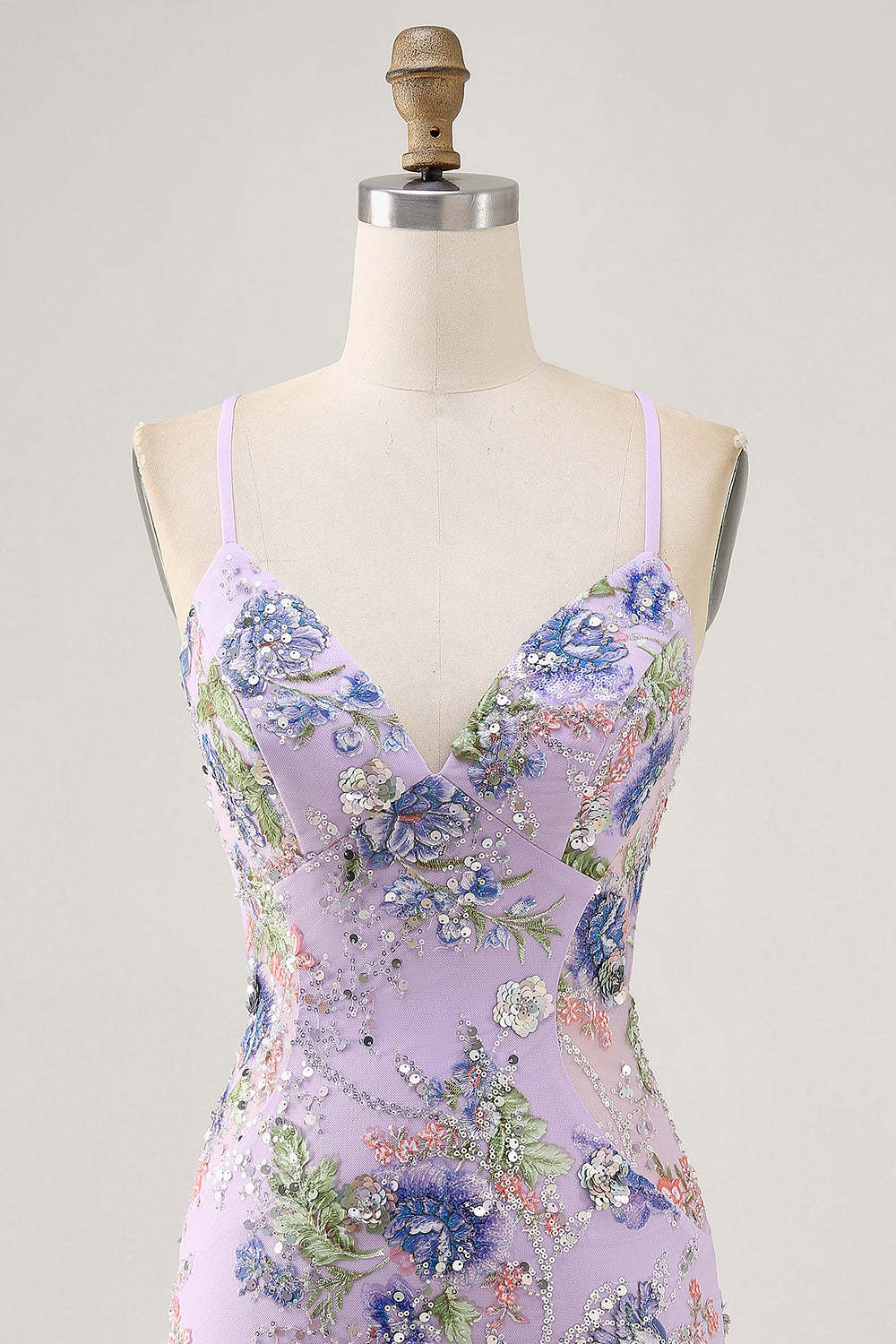 Sparkly Lilac Tight Beaded Floral Sequined Mini Homecoming Dress