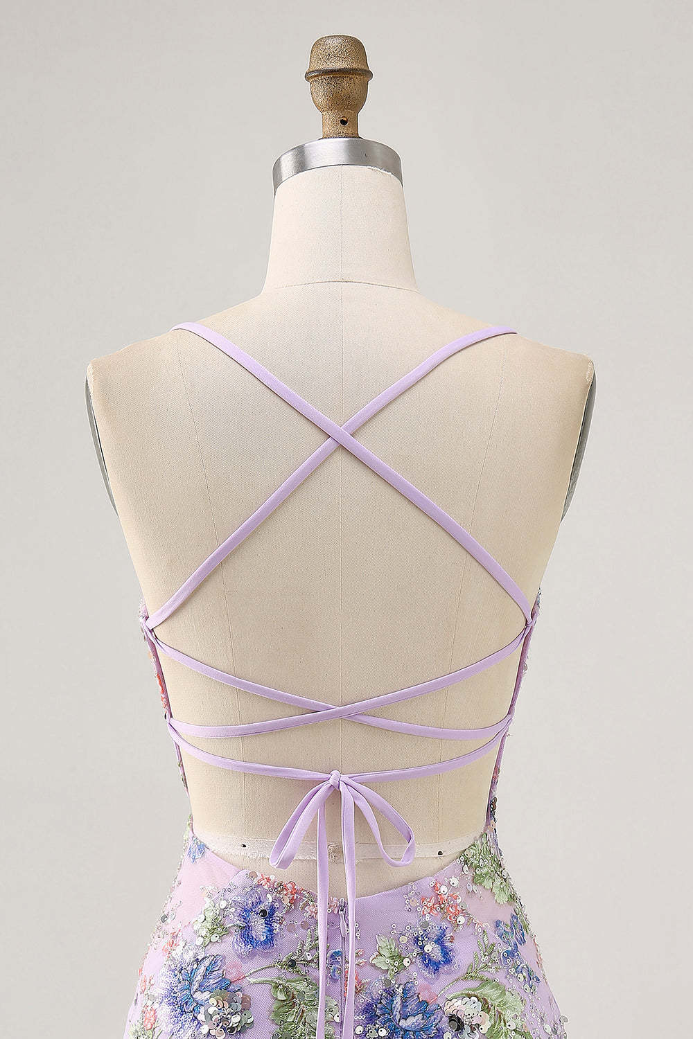 Sparkly Lilac Tight Beaded Floral Sequined Mini Homecoming Dress
