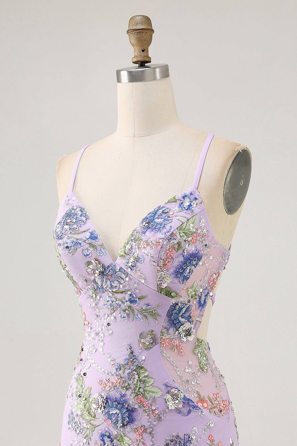 Sparkly Lilac Tight Beaded Floral Sequined Mini Homecoming Dress