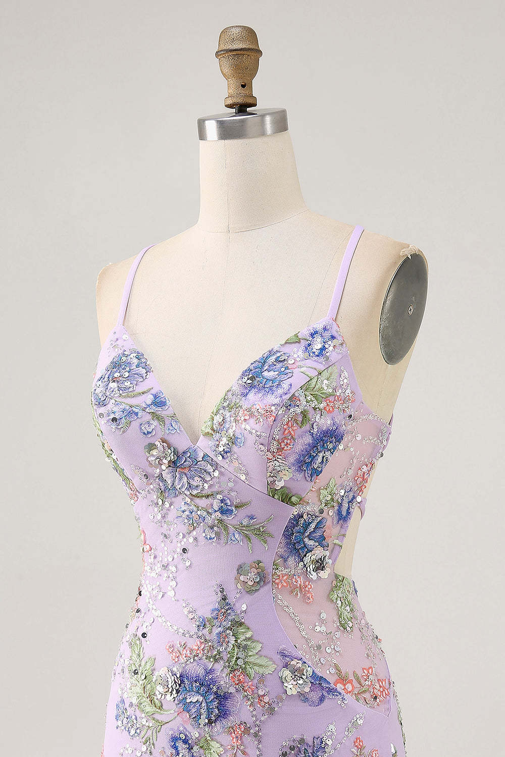 Sparkly Lilac Tight Beaded Floral Sequined Mini Homecoming Dress